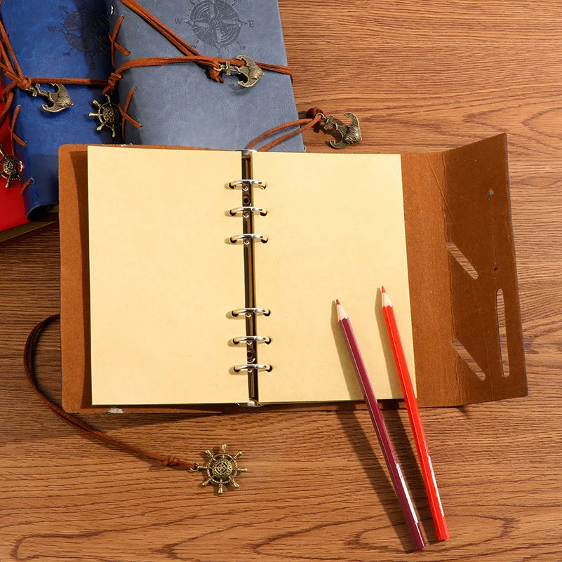 Spiral NoteBook Newest Diary Book Vintage Pirate Anchors PU leather Note Book Replaceable Xmas Gift Traveler Journal