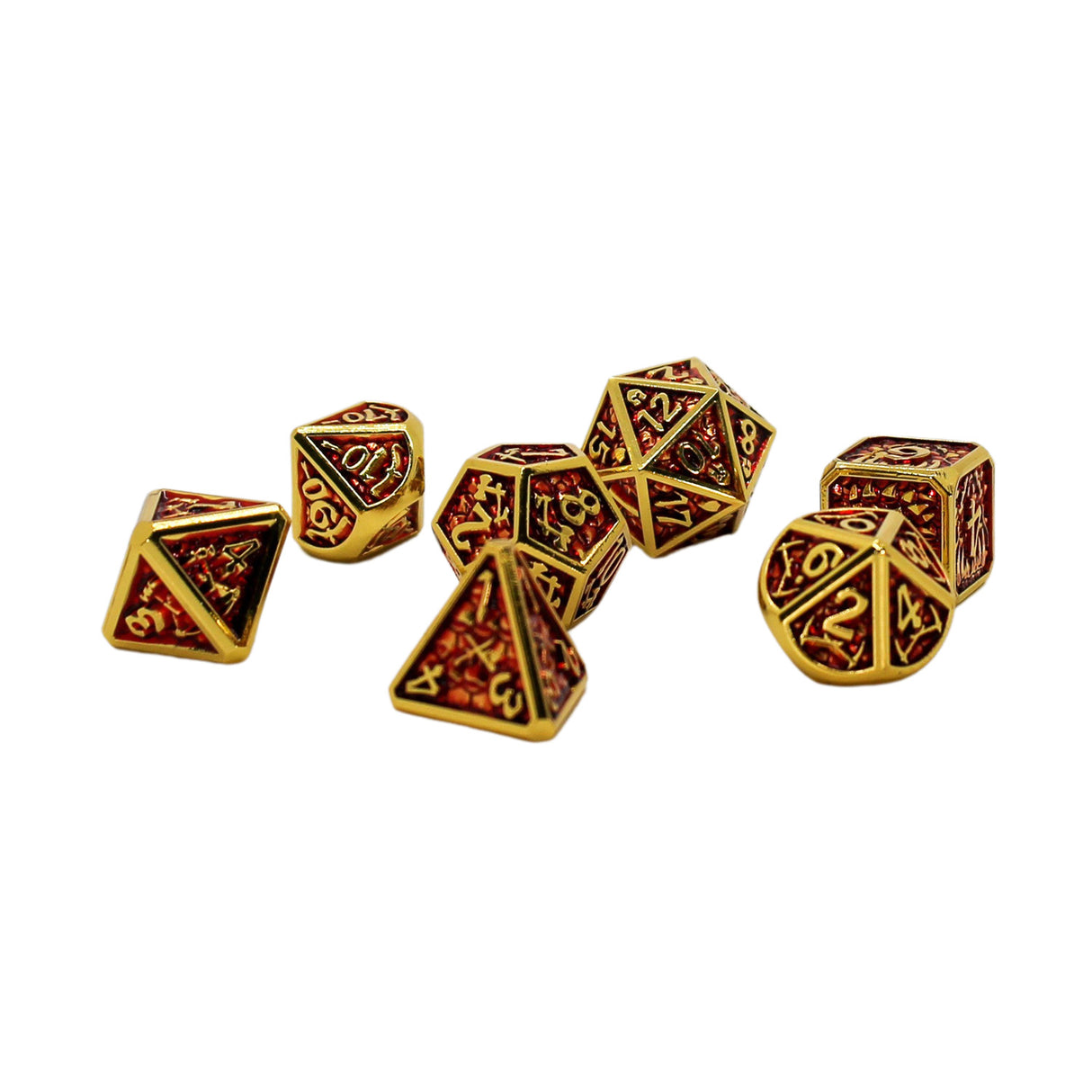 Metal Red and Gold Colored Dice Set with Hexagon Display Box