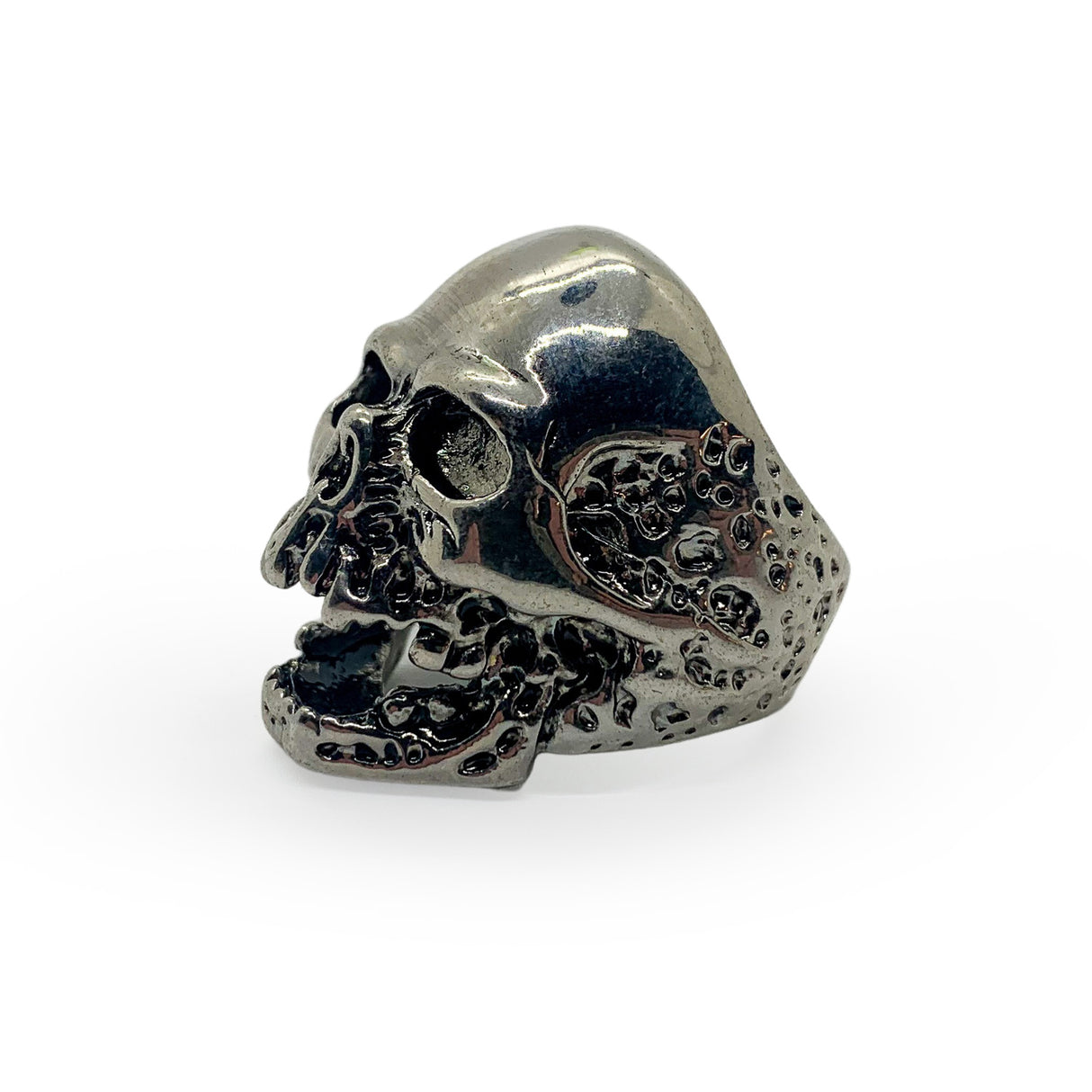 Gaping Eyes and Worm Holes Skull Ring Stainless Steel