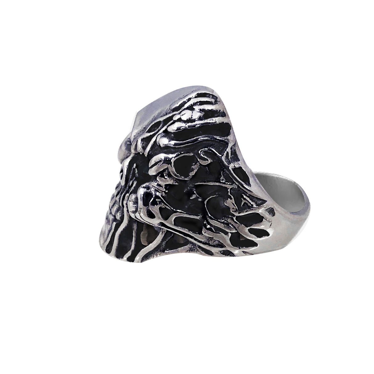 Seven Seas Pirate Flaming Skull Steel Black Enameled Ring (US Size 8 to 13 R176)