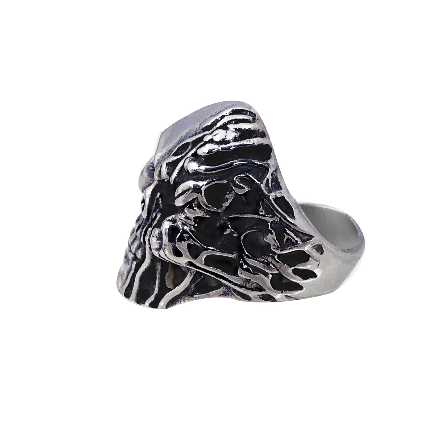 Seven Seas Pirates Flaming Skull Steel Black Enameled Ring (US Size 8 R176)