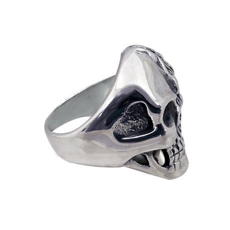 Seven Seas Pirate Flaming Skull Steel Black Enameled Ring (US Size 8 to 13 R176)