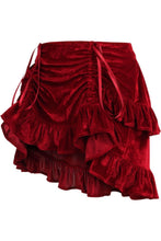 Load image into Gallery viewer, Dark Red Velvet Ruched Bustle Skirt