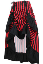 Load image into Gallery viewer, Black/Red Stripe Adjustable High Low Skirt