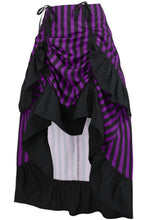 Load image into Gallery viewer, Black/Purple Stripe Adjustable High Low Skirt