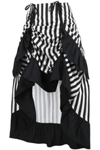 Load image into Gallery viewer, Black/White Stripe Adjustable High Low Skirt