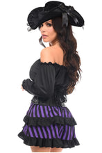 Load image into Gallery viewer, Top Drawer 4 PC Black/Purple Striped Premium Pirate Corset Costume