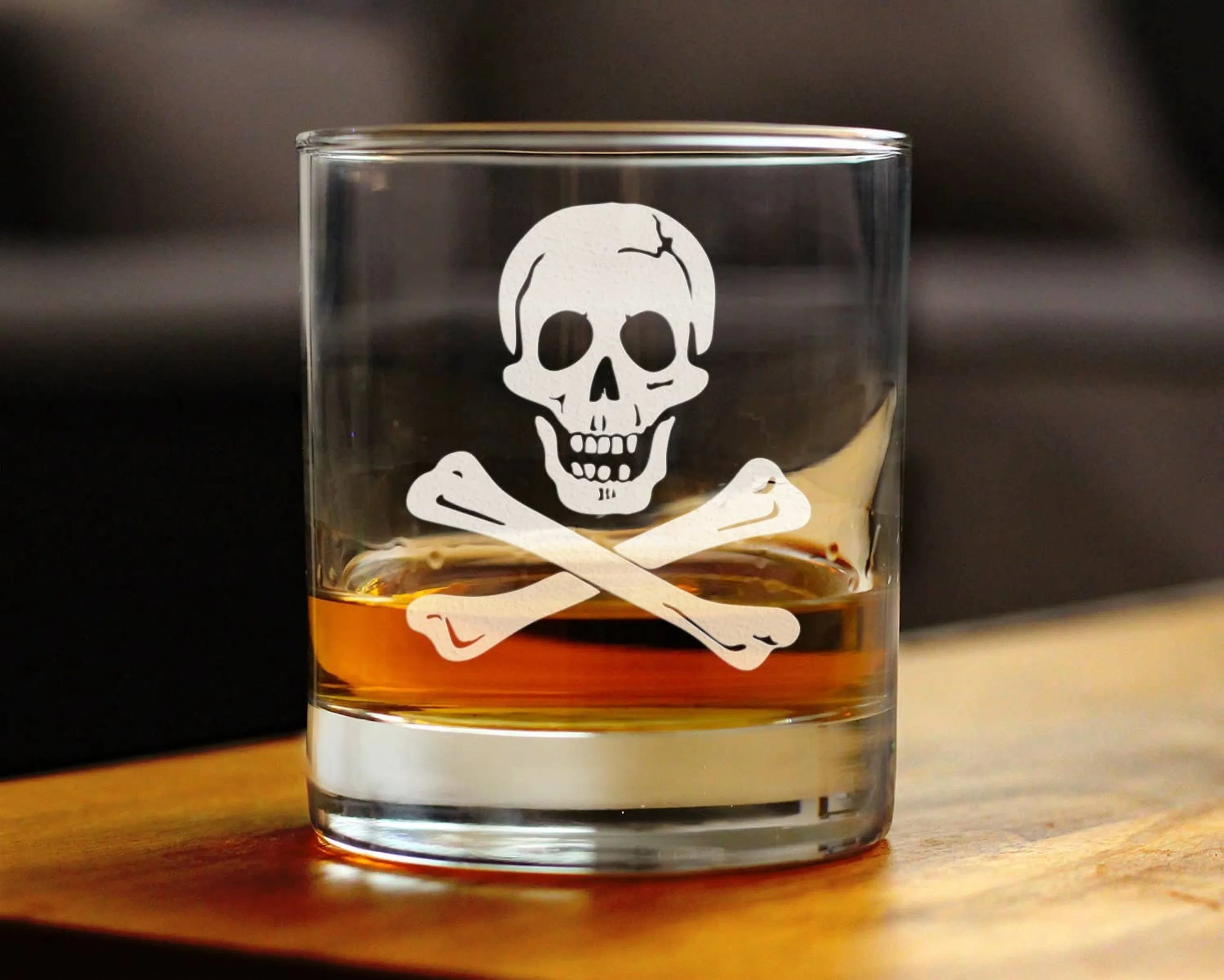 Skull and Crossbones Whiskey Rocks Glass - Pirate Gifts