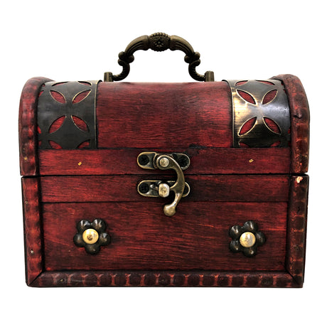 Wooden Pirate Treasure Chest with Lot of 50 Mixed Coins