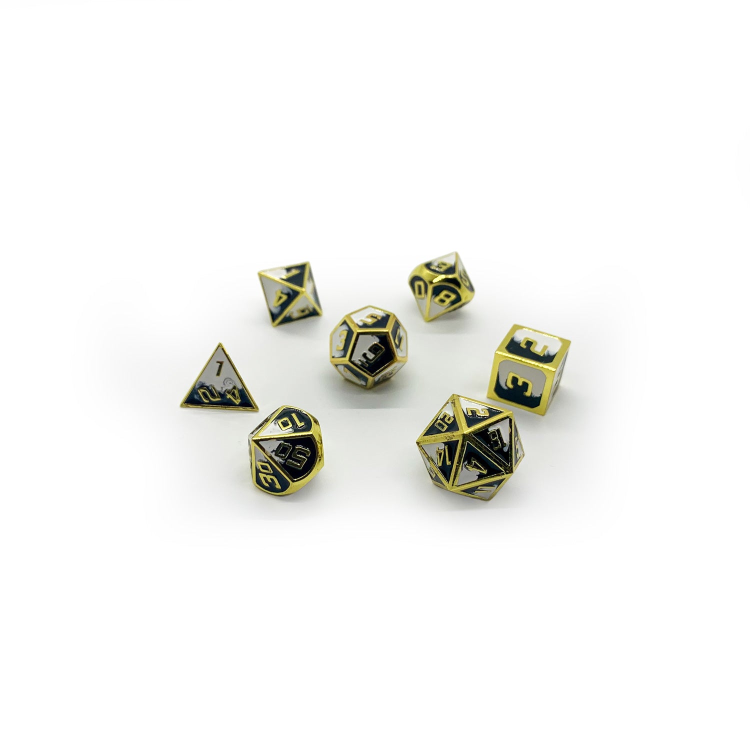 Metal Black and Gold Metallic Enameled Dice Set