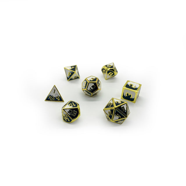 Metal Black and Gold Metallic Enameled Dice Set