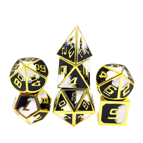 Metal Dragon Scale Black and White Dice Set with Display Box