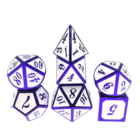 Metal Imperial Hero White Blue Dice Set with Hexagon Display Box