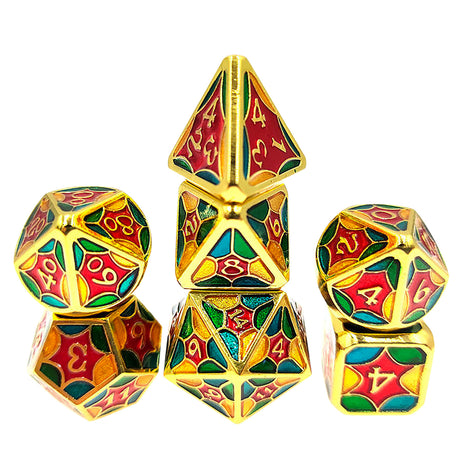 Metal Dragon Scale Blue,Red,Green and Yellow Dice with Pouch and Display box