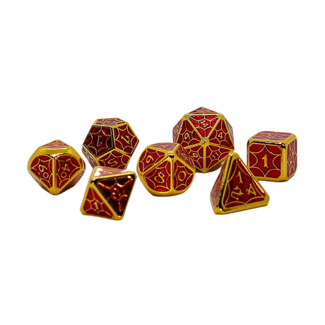 Metal Red and Gold Spider Web Dice Set with Display Box