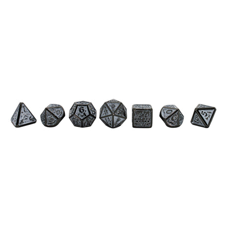 Metal Antique Silver and White Web Dice Set with Display Box