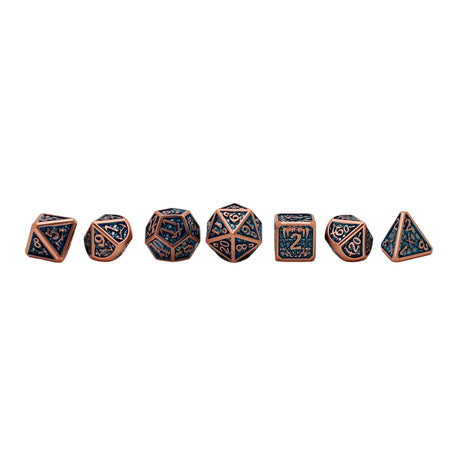 Metal Blue and Copper Dice Set with Hexagon Display Box