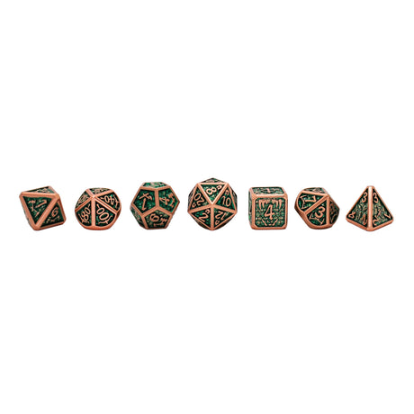 Metal Green and Copper Dice Set with Hexagon Display Box