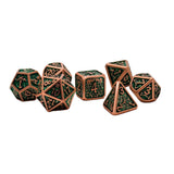 Metal Green and Copper Dice Set with Hexagon Display Box