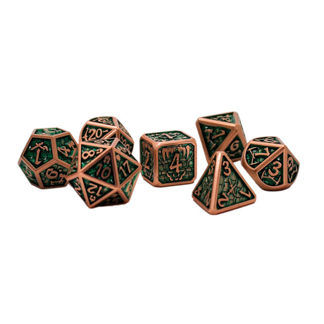 Metal Green and Copper Dice Set with Hexagon Display Box
