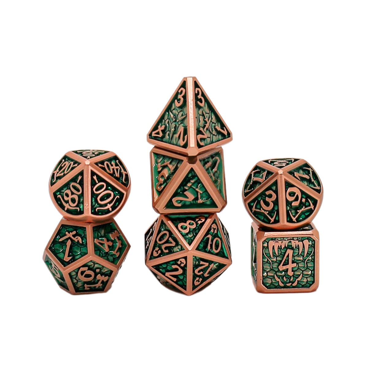 Metal Green and Copper Dice Set with Display Box