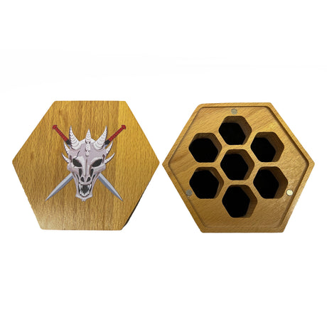 Metal Dragon Scale Blue,Red,Green and Yellow Dicewith Hexagon Display Box