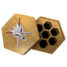 Load image into Gallery viewer, Dragon Hexagon Wooden Display Dice Box with Magnetic Lid - Perfect for RPG Games - Durable