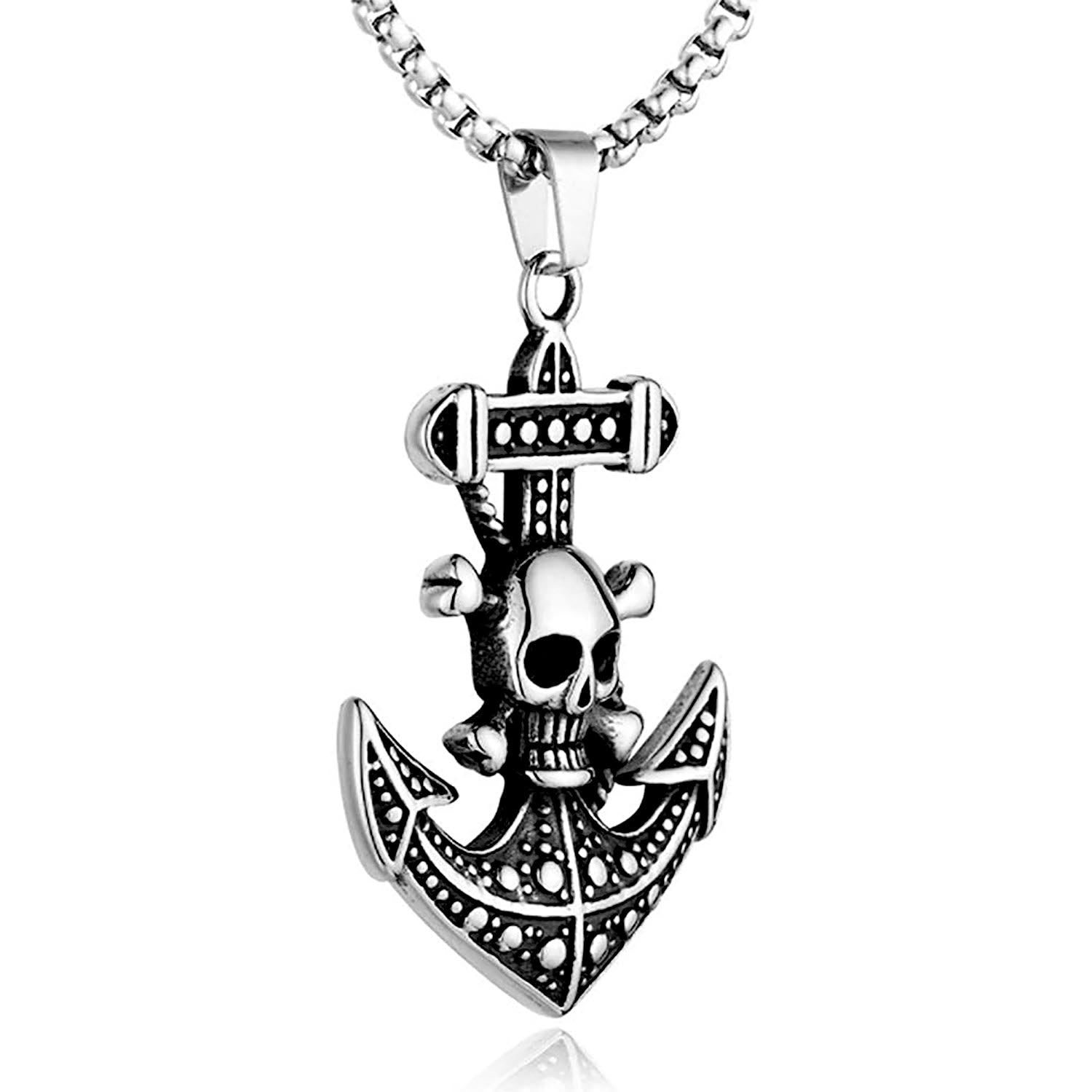 Stainless Steel Pirate Skull Anchor Necklace Pendant