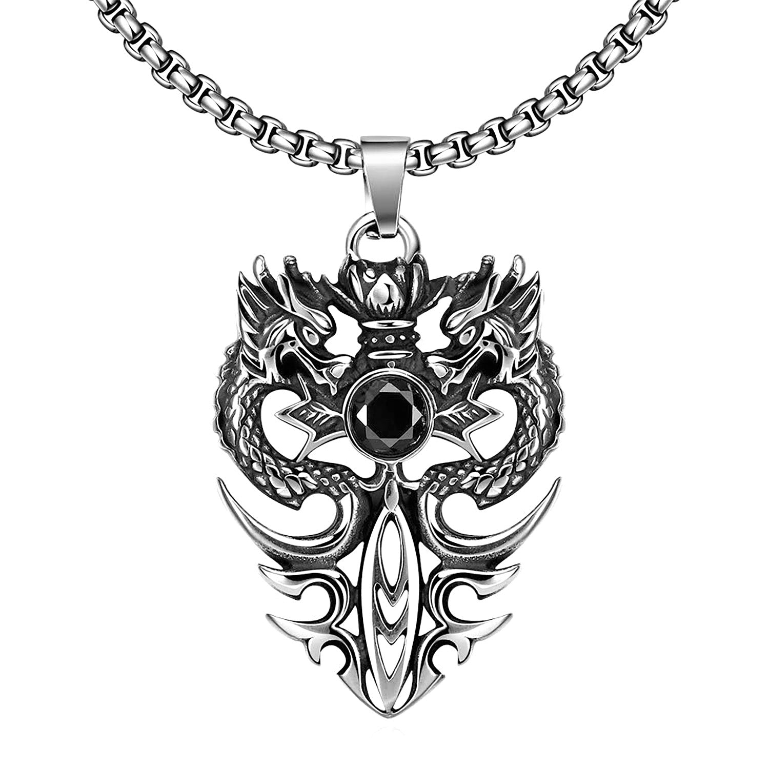 Stainless Steel Pirate Skull Lotus Dragon Pendant Necklace