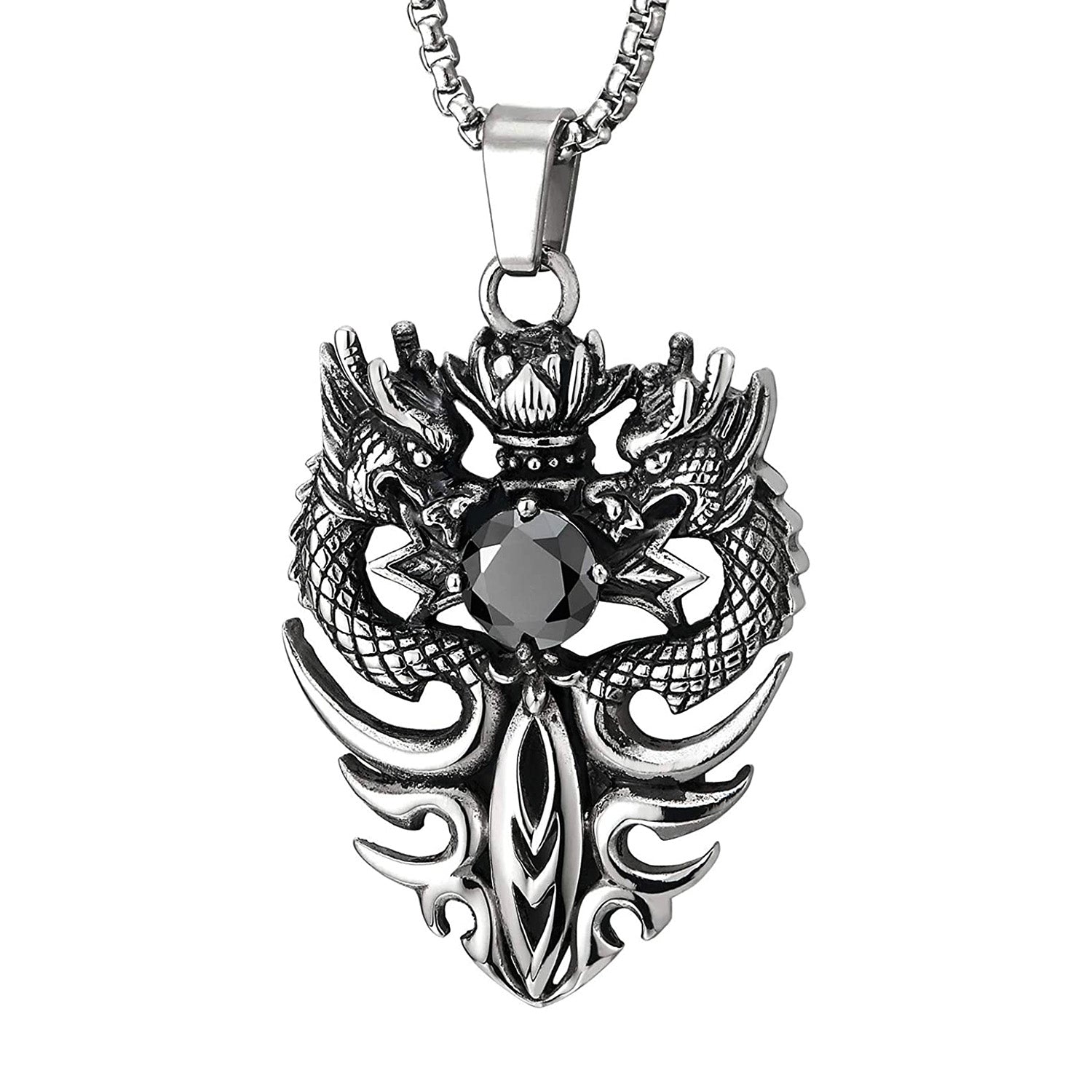 Stainless Steel Pirate Skull Lotus Dragon Pendant Necklace