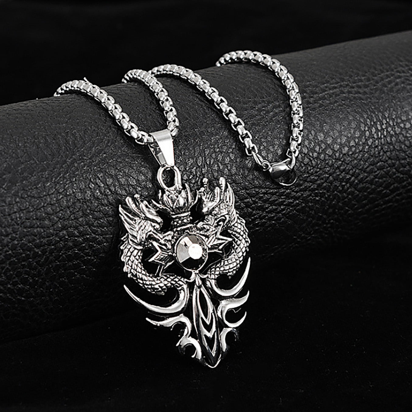 Stainless Steel Pirate Skull Lotus Dragon Pendant Necklace