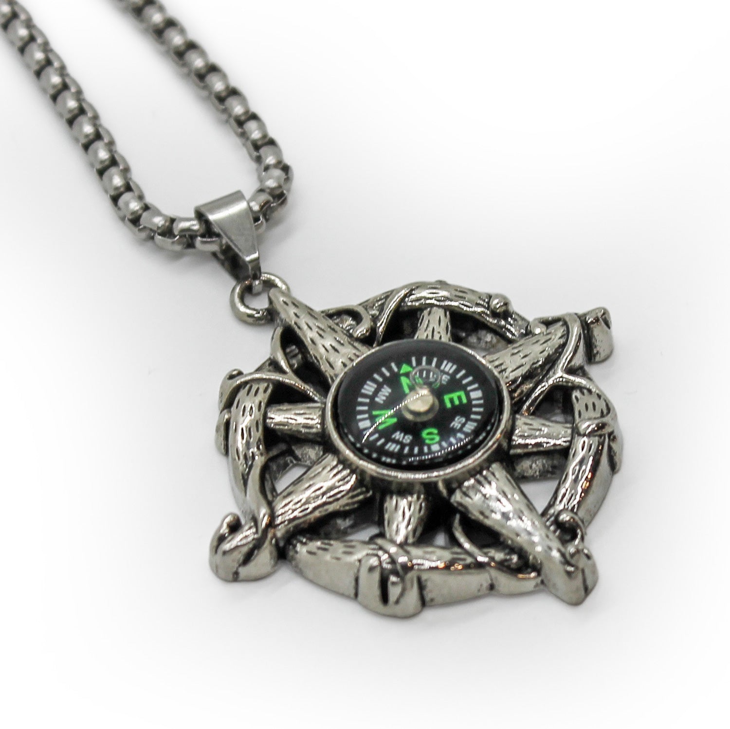 Stainless Steel Pirate Working Compass Necklace Pendant