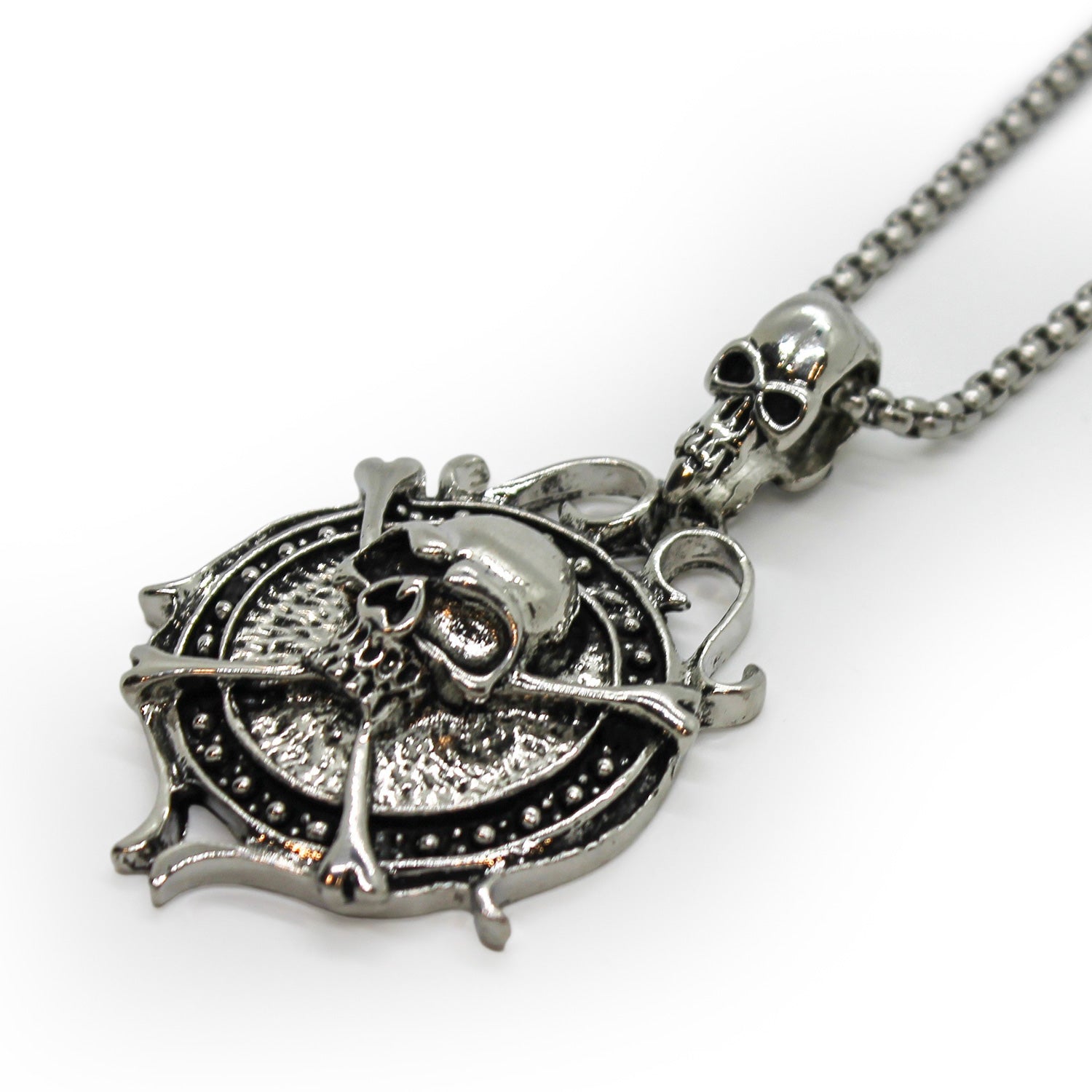 Stainless Steel Pirate Double Skull Jolly Roger Necklace Pendant