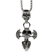 Load image into Gallery viewer, Double Skull Iron Cross Stainless Steel Necklace Pendant