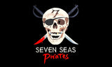 Seven Seas Pirate Flag - Skull and Crossbones Black Background