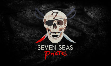 Seven Seas Pirate Flag - Skull and Crossbones Black Background
