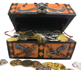 Seven Seas Pirates - Buccaneer Treasure Octopus Chest with Lot of 100 Mixed 5 Color Doubloons - Rogue`s Jewelry Cache Filled Coins for Pretend Games
