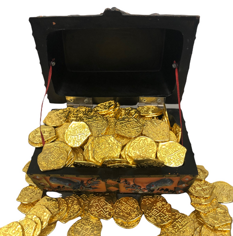 Seven Seas Pirates - Buccaneer Treasure Octopus Chest with Lot of 200 Shiny Gold Doubloons - Rogue`s Jewelry Cache Filled Coins for Pretend Games