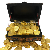 Seven Seas Pirates - Buccaneer Treasure Octopus Chest with Lot of 150 Shiny Gold Doubloons - Rogue`s Jewelry Cache Filled Coins for Pretend Games