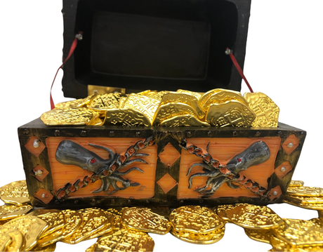 Seven Seas Pirates - Buccaneer Treasure Octopus Chest with Lot of 150 Shiny Gold Doubloons - Rogue`s Jewelry Cache Filled Coins for Pretend Games