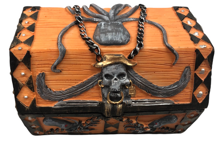 Seven Seas Pirates - Buccaneer Treasure Octopus Chest with Lot of 50 Mixed 5 Color Doubloons - Rogue`s Jewelry Cache Filled Coins for Pretend Games