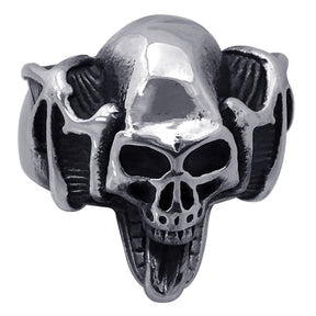 Seven Seas Pirate Skull Steel Black Enameled Ring (US Size 8 to 13 R128)