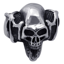 Load image into Gallery viewer, Seven Seas Pirate Skull Steel Black Enameled Ring (US Size 8 to 13 R128)