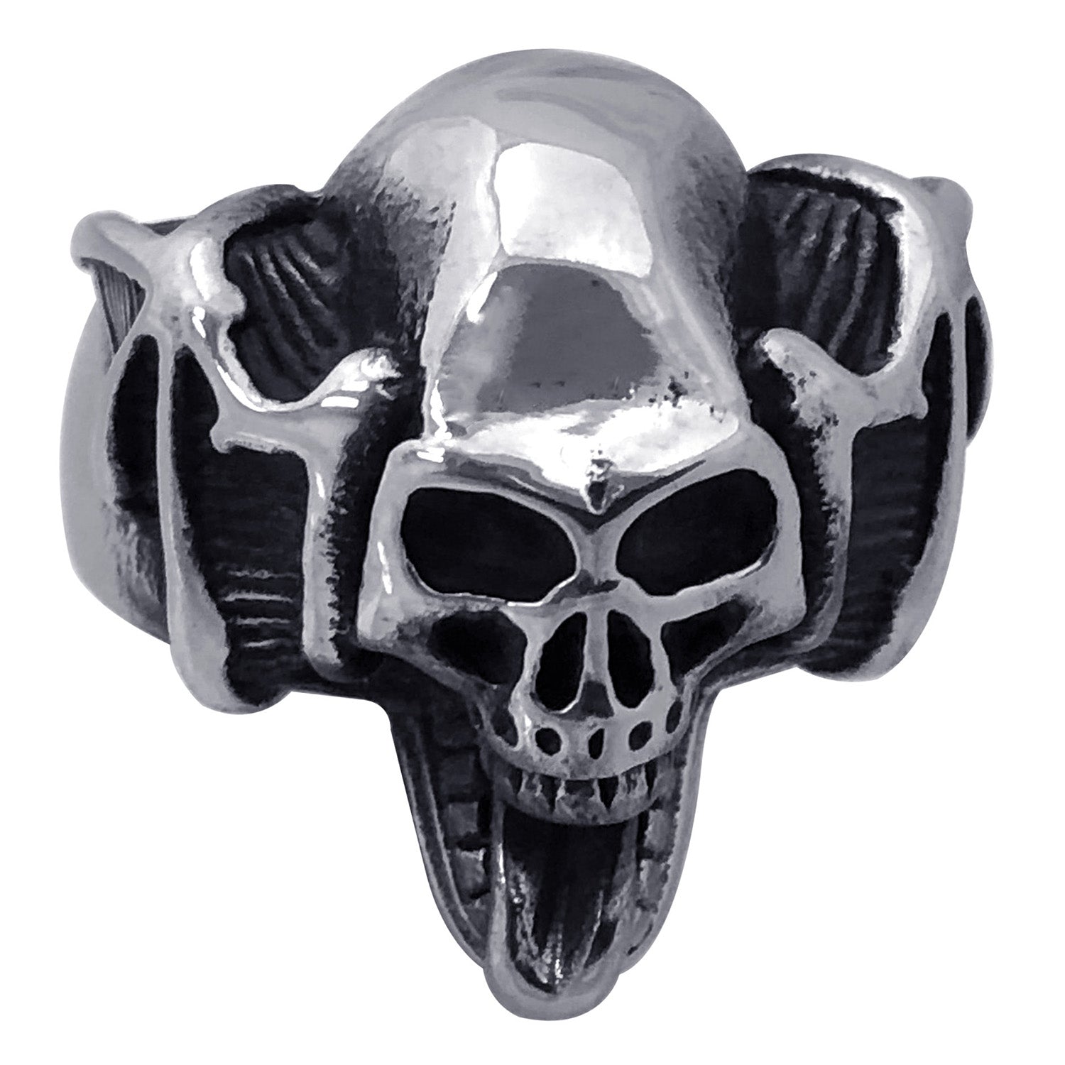Seven Seas Pirates Skull Steel Black Enameled Ring (US Size 8 R128)