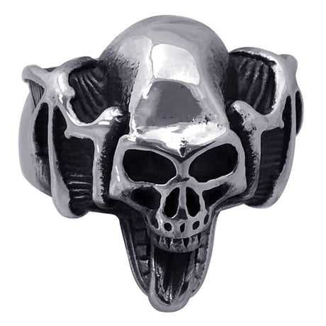 Seven Seas Pirates Skull Steel Black Enameled Ring (US Size 13 R128)
