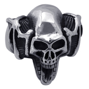 Seven Seas Pirates Skull Steel Black Enameled Ring (US Size 11 R128)