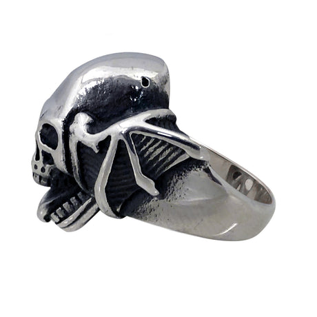 Seven Seas Pirates Skull Steel Black Enameled Ring (US Size 11 R128)