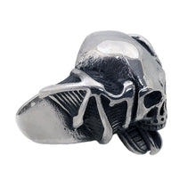 Load image into Gallery viewer, Seven Seas Pirates Skull Steel Black Enameled Ring (US Size 8 R128)