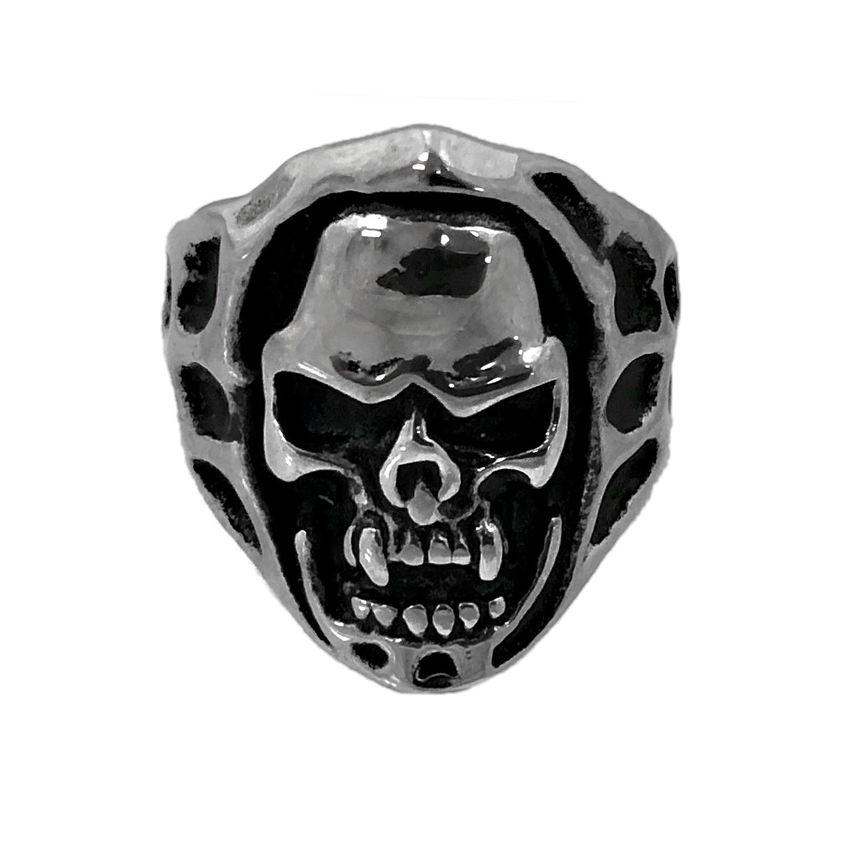 Seven Seas Pirate Skull Steel Black Enameled Ring (US Size 8 to 13 R132)
