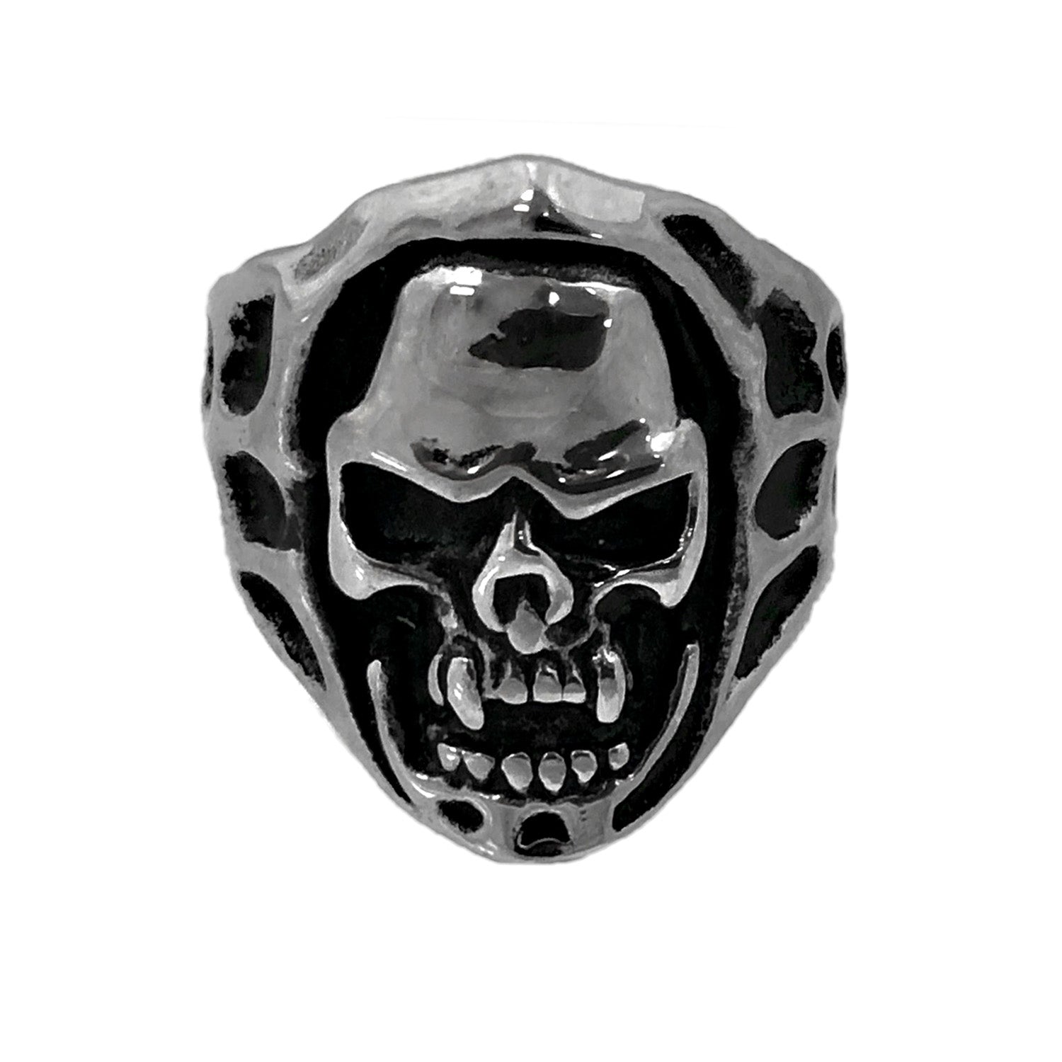 Seven Seas Pirates Skull Steel Black Enameled Ring (US Size 13 R132)